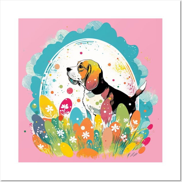 Beagle Hound Dog Easter Eggs Spring Floral Flowers Painting Dog Lover Art Wall Art by joannejgg